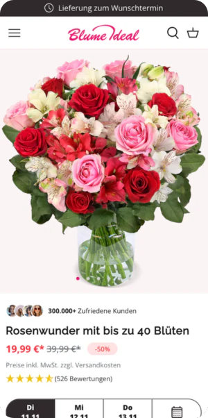 BlumeIdeal Geschenke-Konfigurator auf der Produktseite