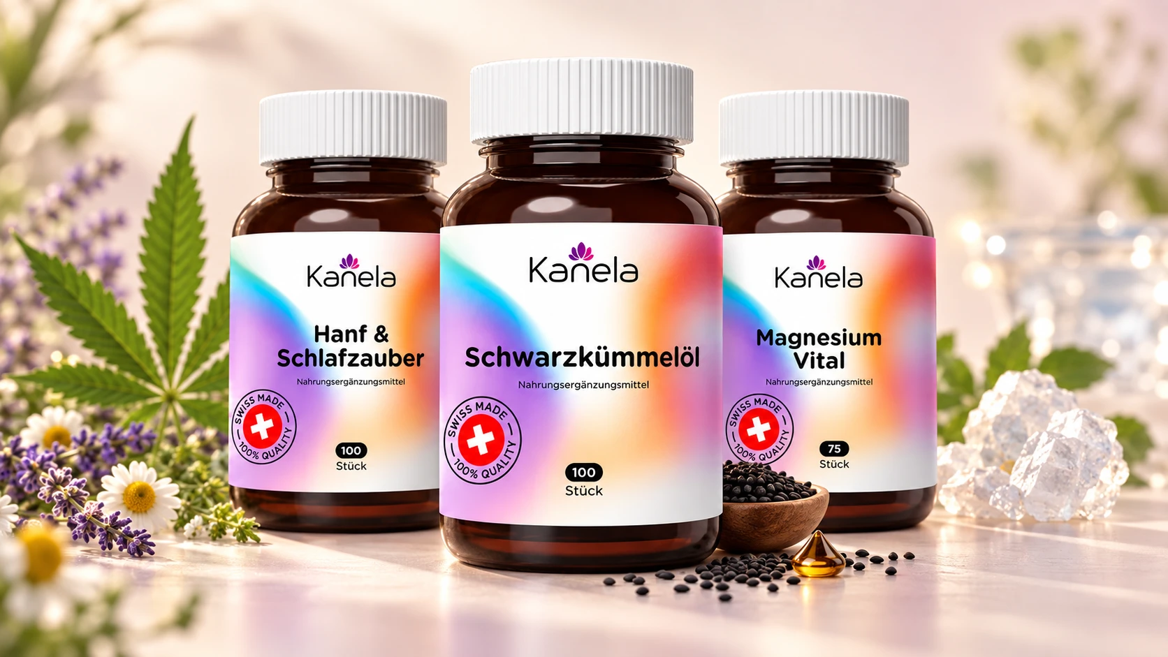Kanela supplements staged with their ingredients