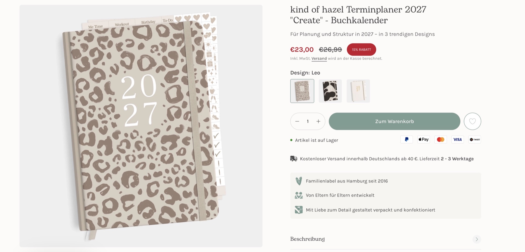 Mintkind Produktdetailseite auf Shopify Plus